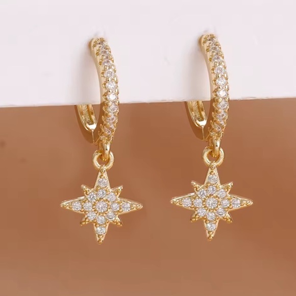 Anthropologie Jewelry - Gold Star Huggie Hoop Earrings